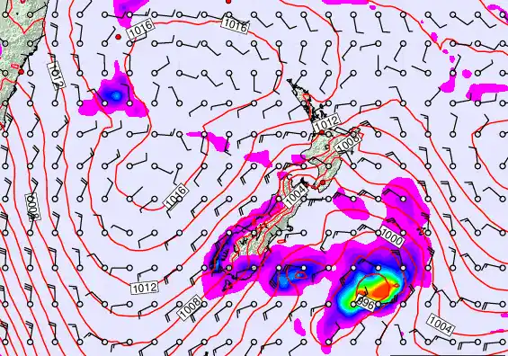 New Zealand forecast chart for Sunday, February 22nd, 2026 at 12:00 AM