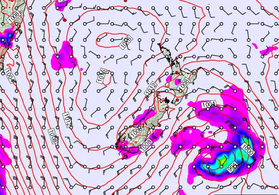 New Zealand forecast chart for Sunday, February 22nd, 2026 at 6:00 AM