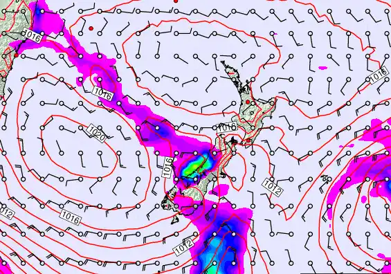 New Zealand forecast chart for Monday, February 23rd, 2026 at 6:00 PM