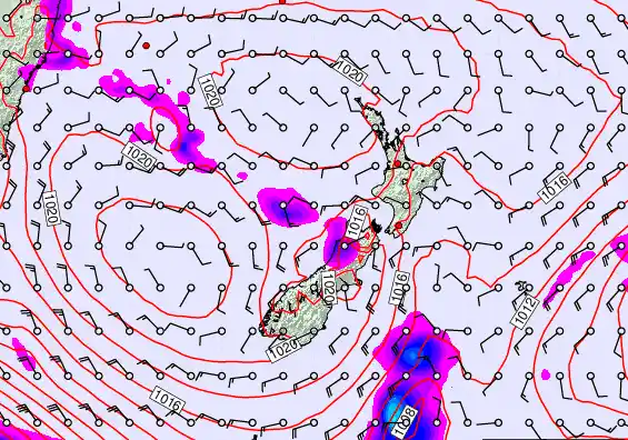 New Zealand forecast chart for Tuesday, February 24th, 2026 at 12:00 AM