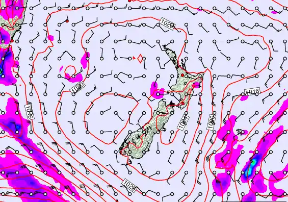 New Zealand forecast chart for Tuesday, February 24th, 2026 at 12:00 PM