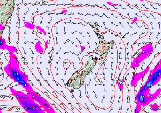 New Zealand forecast chart for Tuesday, February 24th, 2026 at 6:00 PM