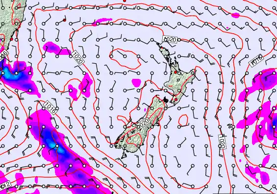 New Zealand forecast chart for Wednesday, February 25th, 2026 at 12:00 AM