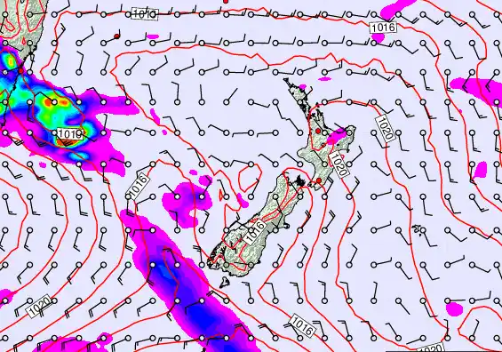 New Zealand forecast chart for Wednesday, February 25th, 2026 at 12:00 PM