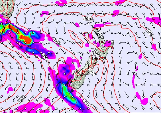 New Zealand forecast chart for Wednesday, February 25th, 2026 at 6:00 PM