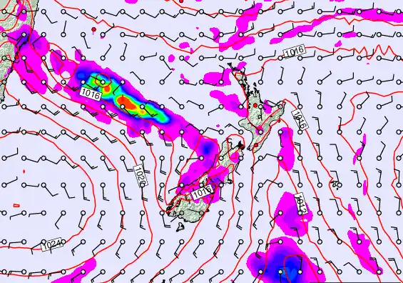New Zealand forecast chart for Thursday, February 26th, 2026 at 12:00 PM