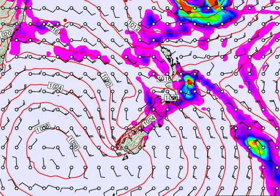 New Zealand forecast chart for Friday, February 27th, 2026 at 12:00 PM