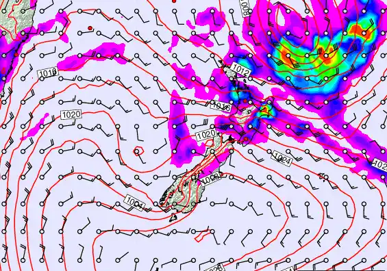 New Zealand forecast chart for Saturday, February 28th, 2026 at 6:00 AM