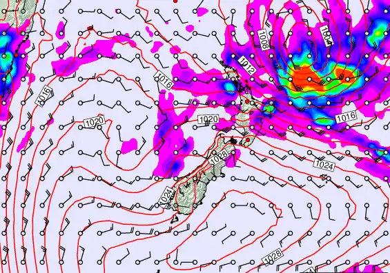 New Zealand forecast chart for Saturday, February 28th, 2026 at 12:00 PM