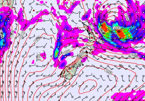 New Zealand forecast chart for Saturday, February 28th, 2026 at 6:00 PM