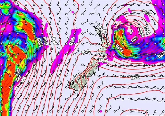 New Zealand forecast chart for Sunday, March 1st, 2026 at 12:00 PM