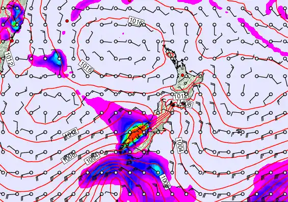 New Zealand forecast chart for Saturday, February 21st, 2026 at 12:00 PM