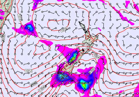 New Zealand forecast chart for Saturday, February 21st, 2026 at 6:00 PM