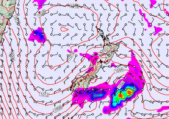 New Zealand forecast chart for Sunday, February 22nd, 2026 at 12:00 AM