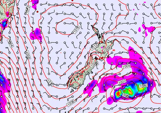 New Zealand forecast chart for Sunday, February 22nd, 2026 at 6:00 AM