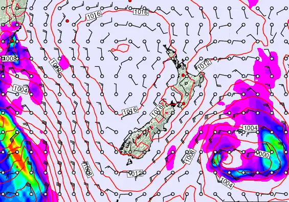 New Zealand forecast chart for Sunday, February 22nd, 2026 at 12:00 PM