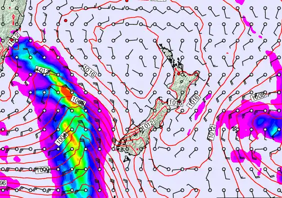 New Zealand forecast chart for Monday, February 23rd, 2026 at 12:00 AM