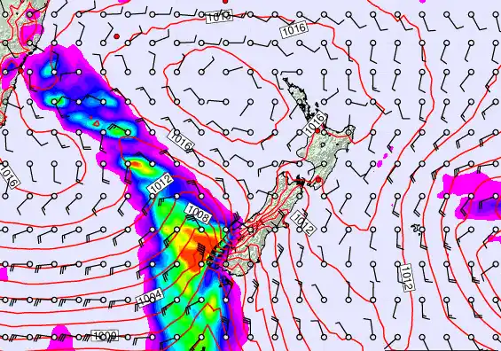 New Zealand forecast chart for Monday, February 23rd, 2026 at 6:00 AM