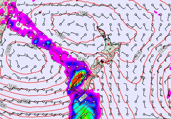 New Zealand forecast chart for Monday, February 23rd, 2026 at 12:00 PM