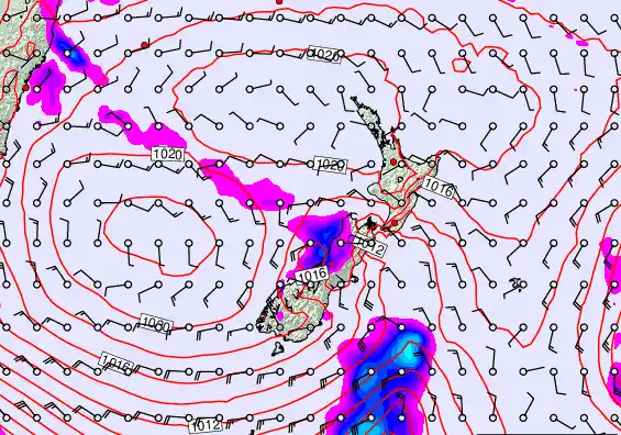 New Zealand forecast chart for Monday, February 23rd, 2026 at 6:00 PM