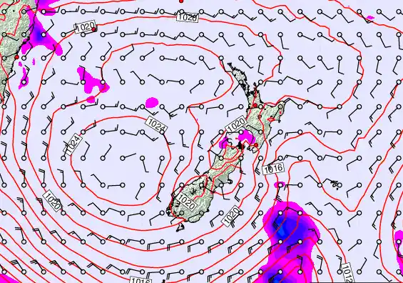 New Zealand forecast chart for Tuesday, February 24th, 2026 at 12:00 AM