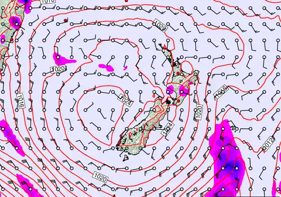 New Zealand forecast chart for Tuesday, February 24th, 2026 at 6:00 AM
