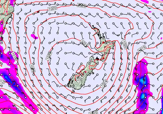 New Zealand forecast chart for Tuesday, February 24th, 2026 at 12:00 PM