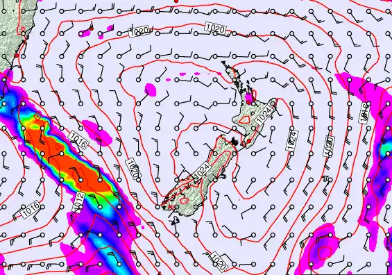 New Zealand forecast chart for Wednesday, February 25th, 2026 at 12:00 AM