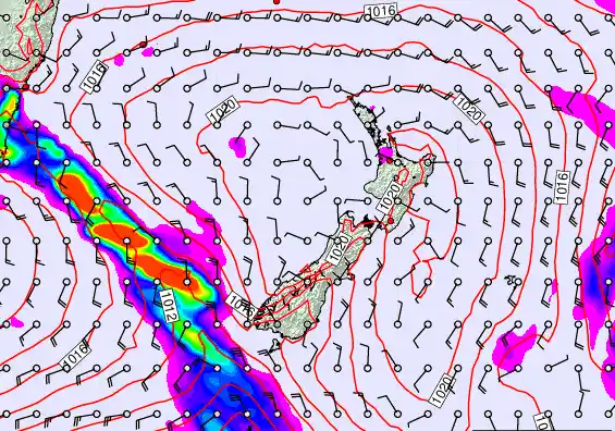 New Zealand forecast chart for Wednesday, February 25th, 2026 at 6:00 AM