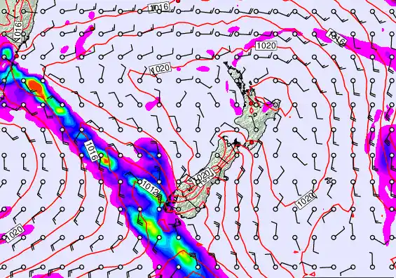 New Zealand forecast chart for Wednesday, February 25th, 2026 at 12:00 PM