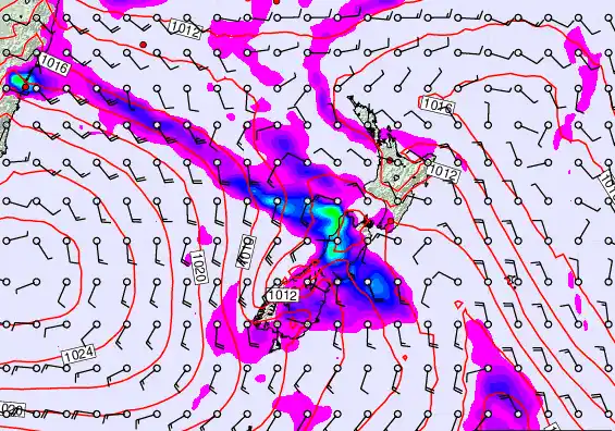 New Zealand forecast chart for Thursday, February 26th, 2026 at 6:00 PM