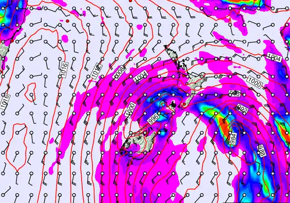New Zealand forecast chart for Sunday, March 1st, 2026 at 6:00 PM