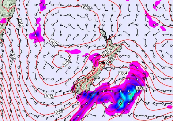 New Zealand forecast chart for Sunday, February 22nd, 2026 at 12:00 AM