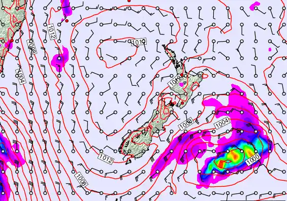 New Zealand forecast chart for Sunday, February 22nd, 2026 at 6:00 AM