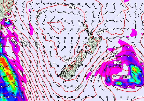 New Zealand forecast chart for Sunday, February 22nd, 2026 at 12:00 PM