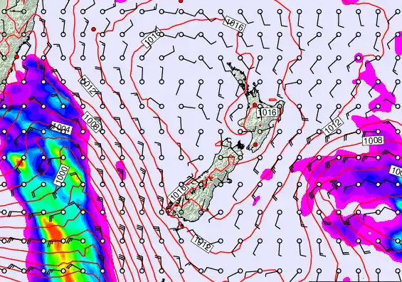 New Zealand forecast chart for Sunday, February 22nd, 2026 at 6:00 PM