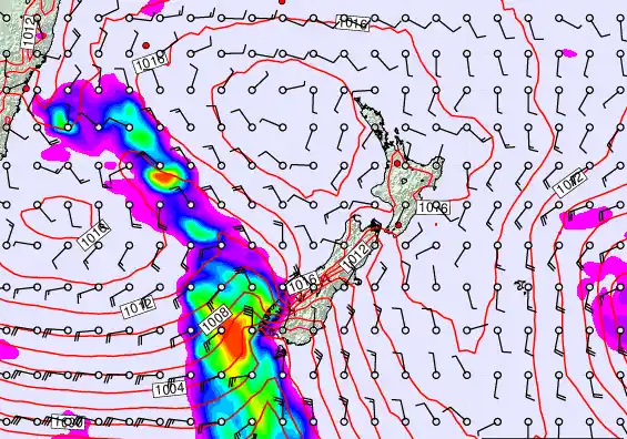 New Zealand forecast chart for Monday, February 23rd, 2026 at 6:00 AM