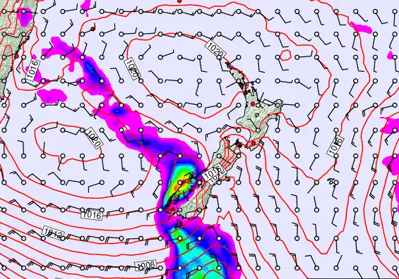 New Zealand forecast chart for Monday, February 23rd, 2026 at 12:00 PM