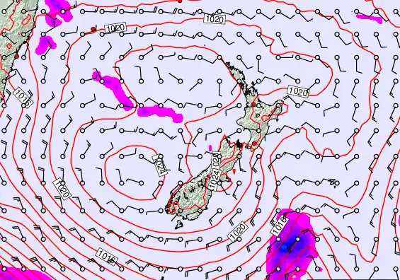 New Zealand forecast chart for Tuesday, February 24th, 2026 at 12:00 AM