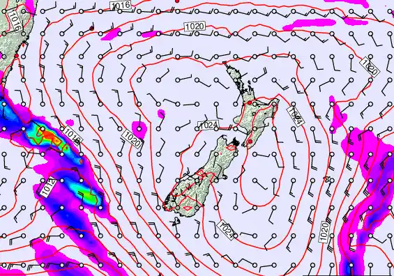 New Zealand forecast chart for Tuesday, February 24th, 2026 at 6:00 PM