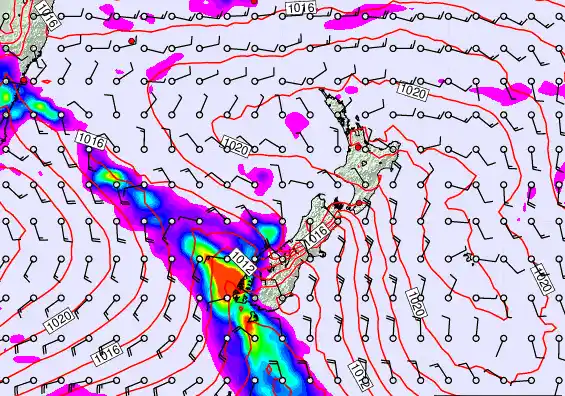 New Zealand forecast chart for Wednesday, February 25th, 2026 at 12:00 PM