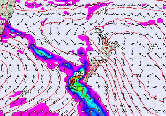 New Zealand forecast chart for Wednesday, February 25th, 2026 at 6:00 PM
