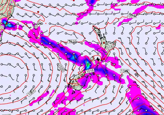 New Zealand forecast chart for Thursday, February 26th, 2026 at 12:00 PM