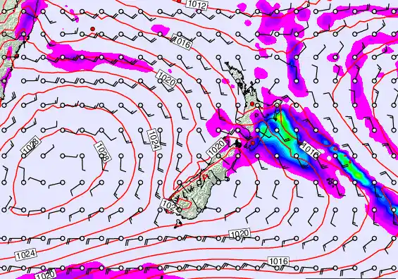 New Zealand forecast chart for Friday, February 27th, 2026 at 12:00 PM