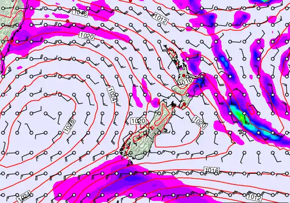 New Zealand forecast chart for Saturday, February 28th, 2026 at 12:00 AM