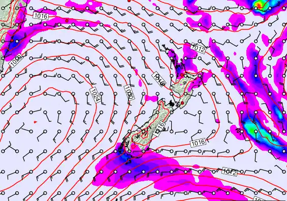 New Zealand forecast chart for Saturday, February 28th, 2026 at 6:00 AM