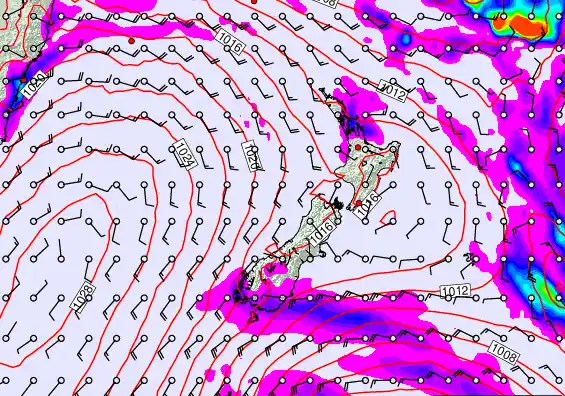 New Zealand forecast chart for Saturday, February 28th, 2026 at 12:00 PM