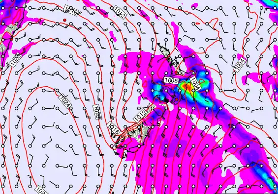New Zealand forecast chart for Sunday, March 1st, 2026 at 12:00 PM
