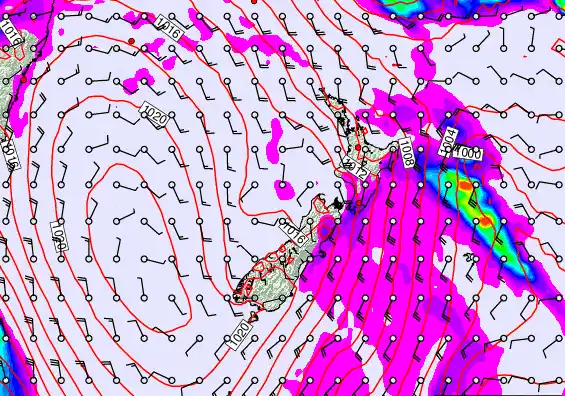 New Zealand forecast chart for Monday, March 2nd, 2026 at 12:00 AM