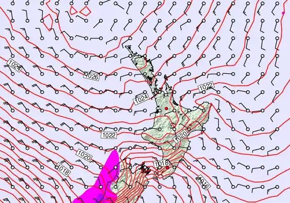 North Island forecast chart for Tuesday, September 16th, 2025 at 12:00 PM